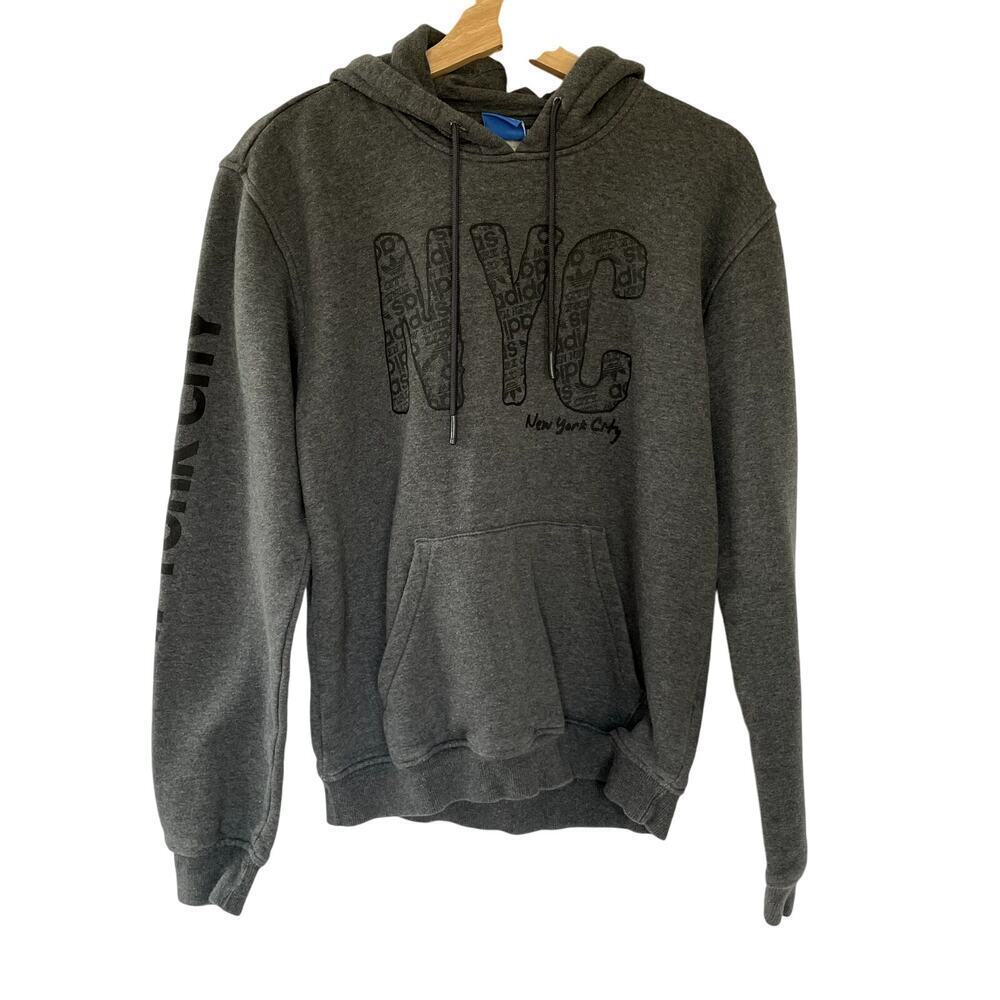 Adidas NYC New York City gray hooded sweater hoodie men's size small cotton